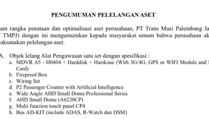 SP2J Jelaskan Alasan Pelelangan Aset TMPJ yang Tak Lagi Digunakan