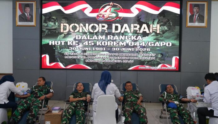 HUT ke-45 Korem 044/Gapo, Donor Darah Jadi Wujud Kepedulian untuk Masyarakat